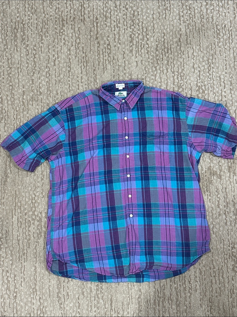 Lacoste Purple & Blue Plaid Short-Sleeve Button-Down Shirt (431)